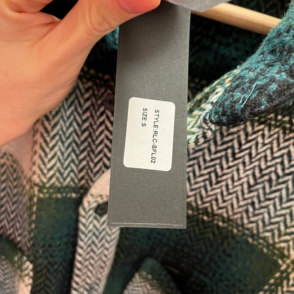 NWT Richie Le Plaid Wool Blend Shirt Jacket Green Herringbone Flannel Size S - Picture 5 of 6